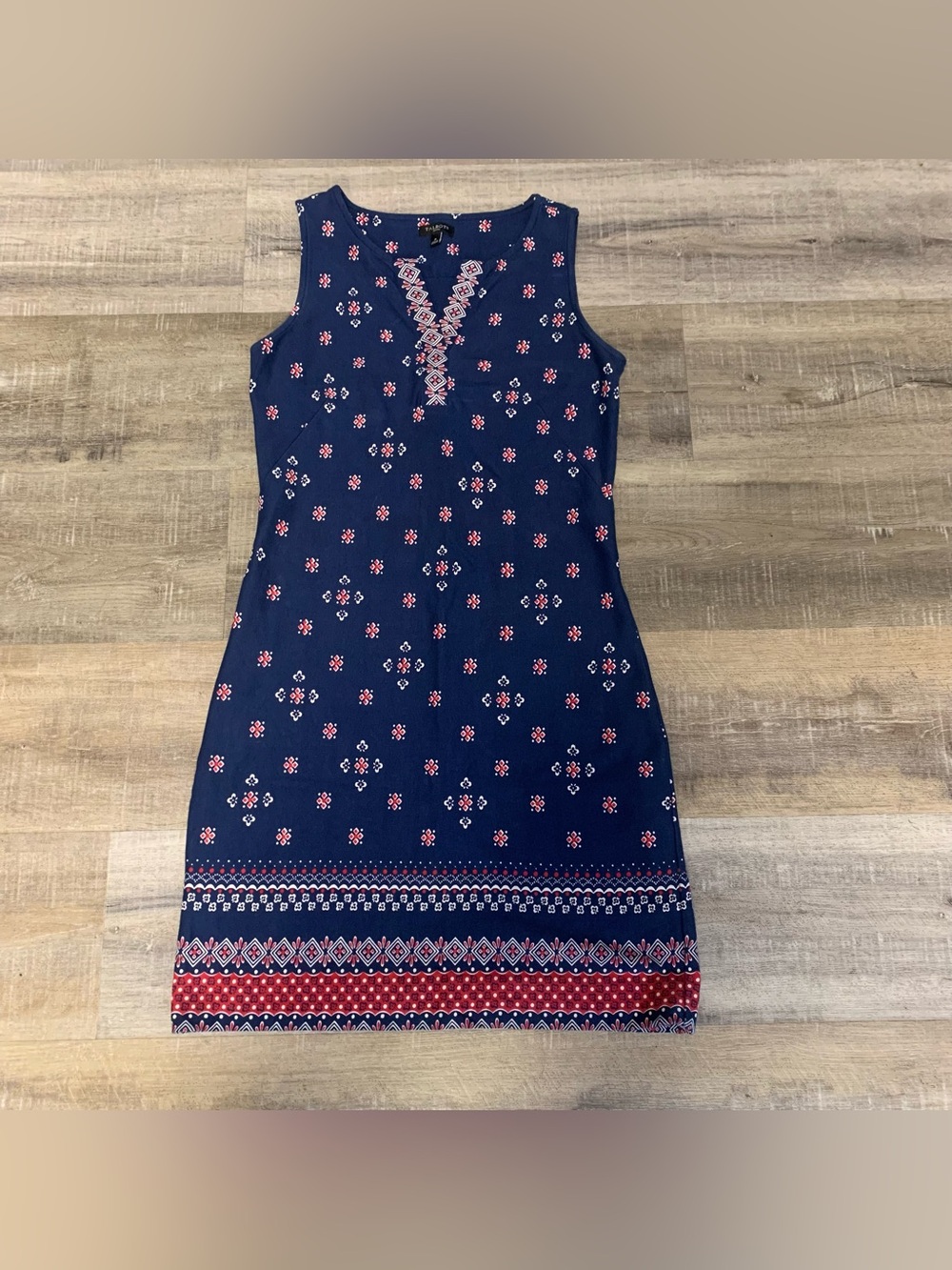 Talbots Petite Sleeveless Navy Blue Red White Print Dress Size P